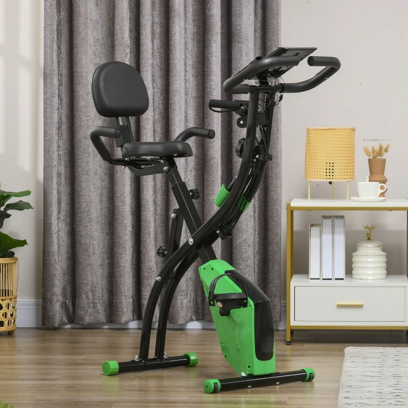 Image of HOMCOM 2-In-1 Folding Exercise Bike with 8-Level Magnetic Resistance Green A90-196GN