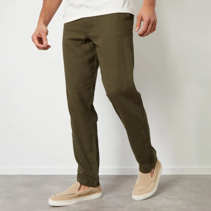 Image of Threadbare 'Annual' Linen Blend Casual Trousers Khaki