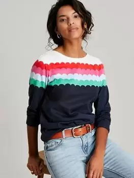 Image of Joules Harbour Long Sleeve Stripe Top - Navy, Multi, Size 12, Women