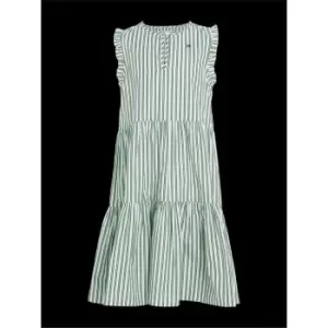 Image of Tommy Hilfiger Striped Ruffle Dress Slvss - Green