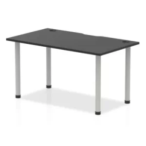 Image of Impulse Black Series 1400 x 800mm Straight Table Black Top with Cable Ports Silver Leg