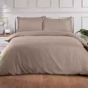 Image of Brentfords Satin Stripe Quilt Super King Duvet Cover With Pillowcase Set Mink