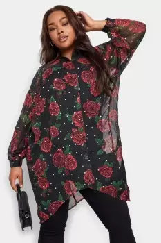 Image of Rose Print Dipped Back Shirt