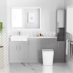Image of 1800mm - 2100mm Grey Toilet and Sink Unit with Tall Cabinet Marble Effect Worktop and Chrome Fittings - Coniston