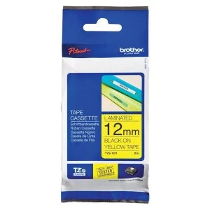 Image of Brother P-touch TZe 631 12mm x 8m Black On Yellow Laminated Labelling Tape