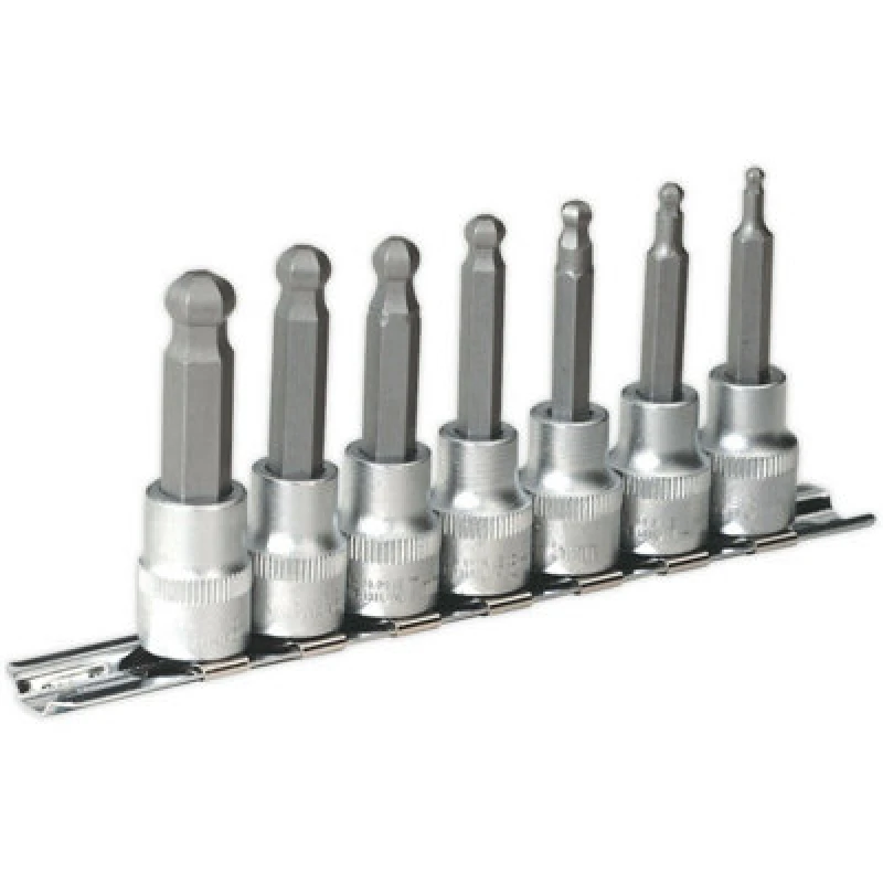 Image of Loops 7 PACK Ball-End Hex Socket Bit Set - 3/8" Square Drive - 3mm to 10mm Long Allen Multi
