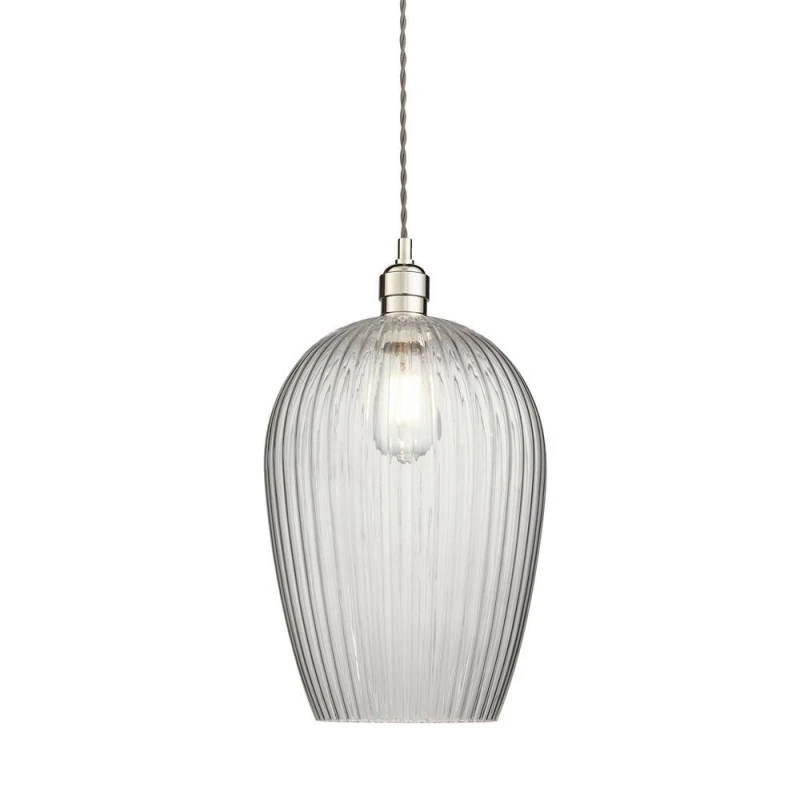 Image of MERANO Merano Livorno Dome Pendant Ceiling Light Bright Nickel Plate, Clear Ribbed Glass 5061053762975