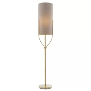 Image of Fraser Base & Shade Floor Lamp Satin Brass Plate, Natural Linen Mix Fabric