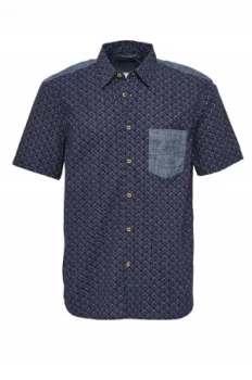 Image of Mens French Connection Kast Tile Short Sleeved Shirt Cobalt