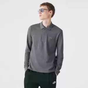 Image of Lacoste classic fit long-sleeve Polo Shirt in marl petit pique Size 5 - L Grey Chine