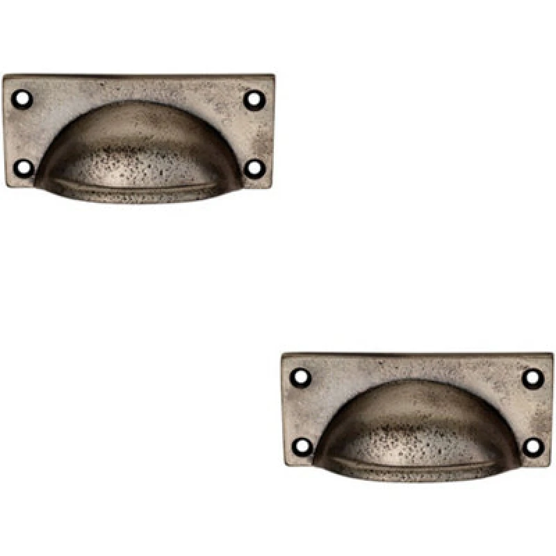 Image of Loops 2x Square Plate Cabinet Cup Handle 90 x 40.5mm 77 x 28mm Fixings Pewter Multi unisex