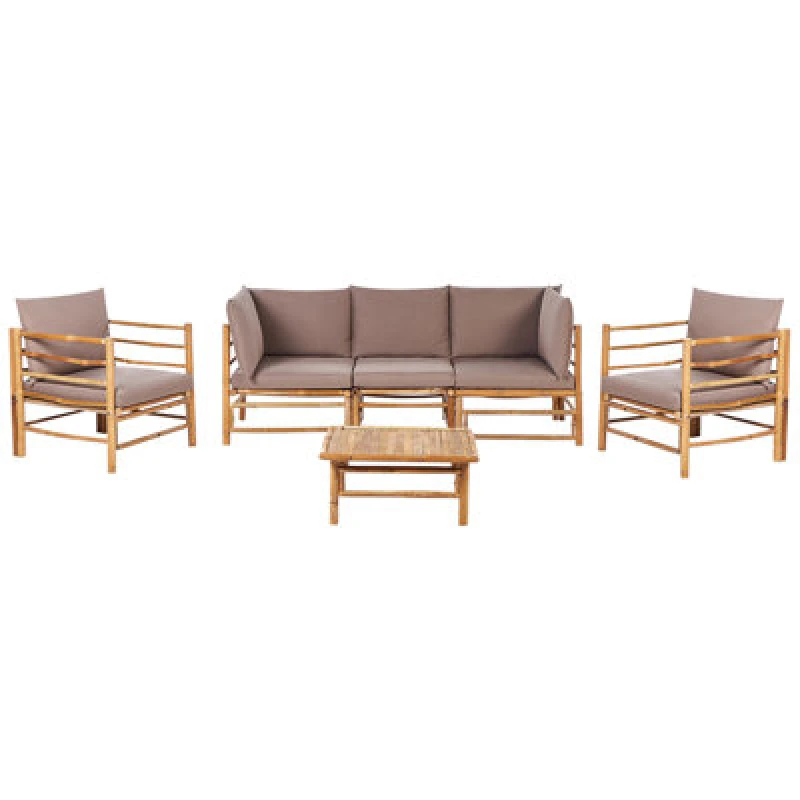 Image of BELIANI Garden Lounge Set with Table 5 Seater CERRETO Bamboo Wood Taupe 462739