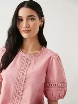 Image of Dorothy Perkins Trim Detail Shirred Hem Blouse - Blush, Pink, Size 16, Women