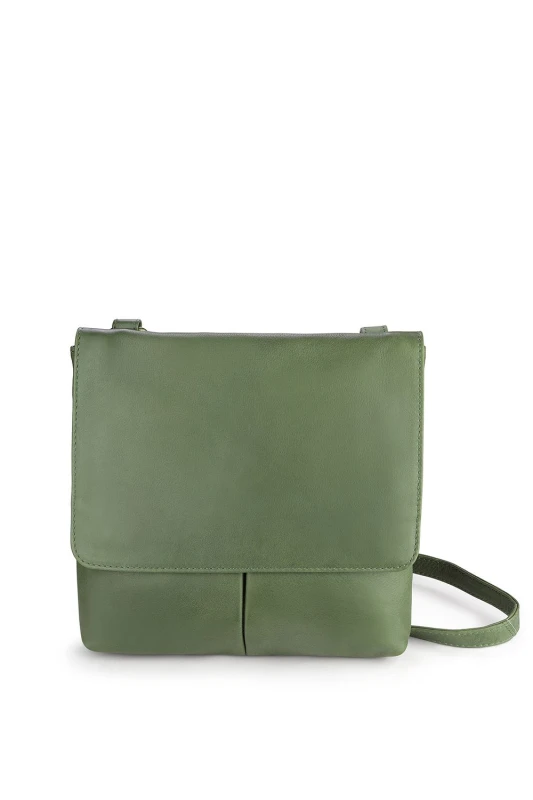 Image of PRIMEHIDE 'Washed Cancun' Leather Flapover Crossbody Bag Green