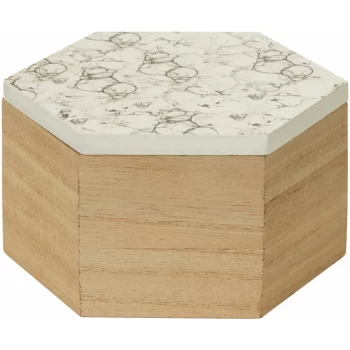 Image of White Marble Effect Trinket Box Wooden Jewellery Box Display Case Small Storage Case Accessory Storage Hexagonal Shape 15 x 8 x 13 - Premier