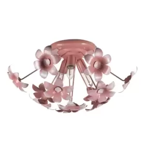 Image of Clara 3 Light Multi Arm Semi Flush Ceiling Lamp, Pink