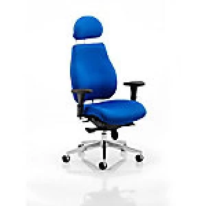 Image of Posture Chair Chiro Plus Ergo Blue Fabric With Adjustable Arms And Headrest