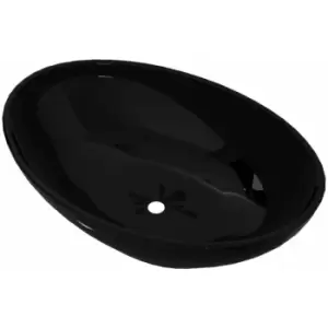 Image of Luxury Ceramic Basin Oval-shaped Sink Black 40 x 33cm Vidaxl Black