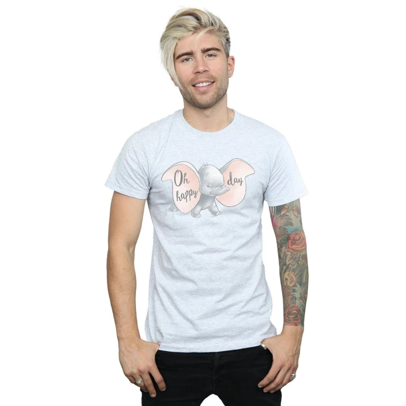 Image of Disney Men Dumbo Happy Day T-Shirt in Grey Size: Small Grey S Male 5057955957359