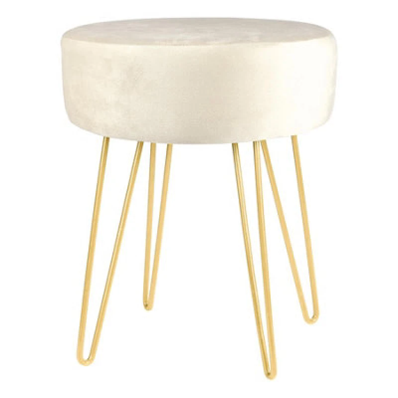 Image of Harbour Housewares Velvet Footstool - Round Modern Dressing Table Footstool Vanity Seat Chairs - 40 X 35Cm - Cream/gold