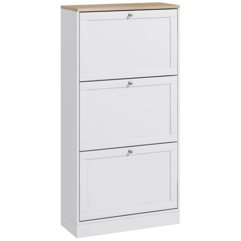 Image of HOMCOM Slim Shoe Storage Cabinet with 3 Flip Drawers and Adjustable Divider White