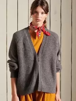 Image of Superdry Alpaca Blend Cardigan - Grey, Size 14, Women