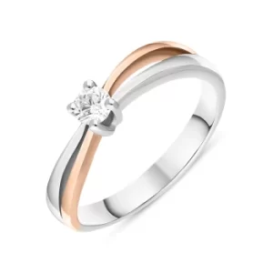 Image of 18ct White Rose Gold Diamond Round Brilliant Cut Solitaire Crossover Ring