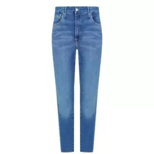 Image of GOOD AMERICAN Good Waist Crop Raw Hem Jean - Blue