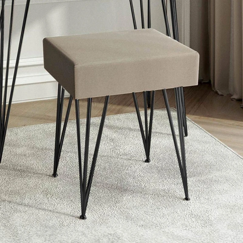 Image of CARME HOME Olivia Velvet Padded Stool Dove grey velvet seat Black hairpin legs Black unisex