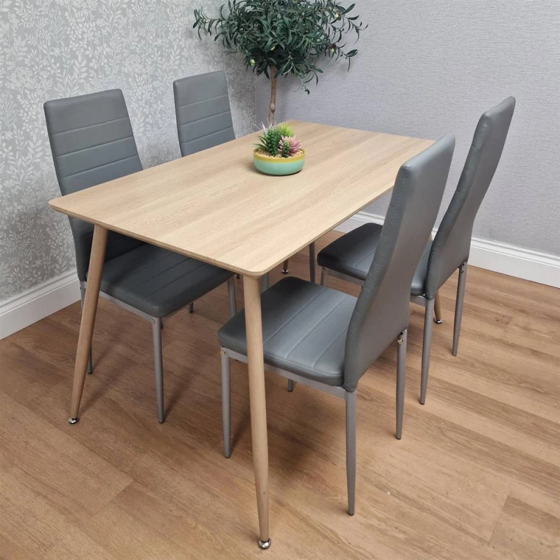 Image of KOSY KOALA Dining Table Set with 4 Grey Faux Leather Chairs in Beige Size: 120cm x 70cm Beige Unisex 120cm x 70 cm
