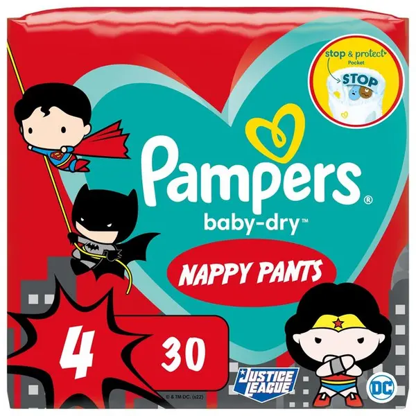 Image of Pampers Baby Dry Superhero Nappy Pants Size 4 30 Nappies