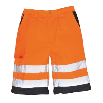 Image of Portwest Mens Class 1 Hi Vis Poly Cotton Shorts Orange / Navy S