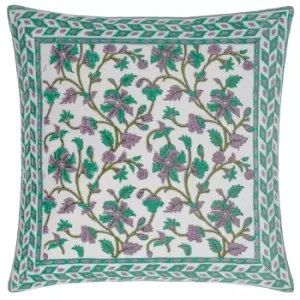 Image of Mentera Cotton Velvet Cushion Oasis Green/Lilac, Oasis Green/Lilac / 50 x 50cm / Polyester Filled