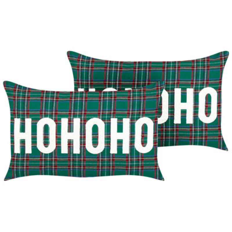 Image of Beliani Set Of 2 Decorative Cushions Joycandy 30 X 50 Cm Green Christmas Motif
