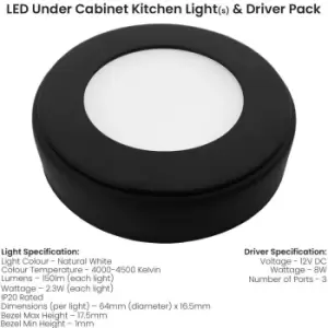 Image of 2x MATT BLACK Round Surface or Flush Under Cabinet Kitchen Light & Driver Kit - Natural White LED