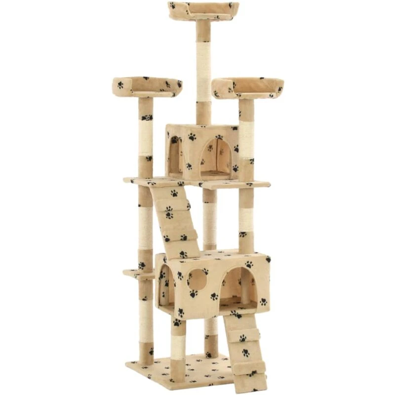 Image of vidaXL Cat Tree with Sisal Scratching Post 170cm Paw Prints Beige Kitten Tower