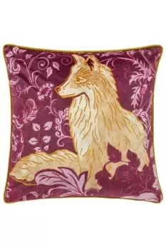 Image of Harewood Fox Printed Contrasting Piped Velvet Cushion
