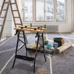 Image of DURHAND 4-in-1 Work Bench, Saw Horse Folding Clamp Table w/ 4 Adjustable Clamping Pegs for DIY Home Garage, Black