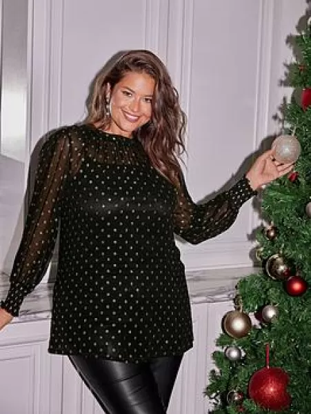 Image of Metallic Printed Blouse