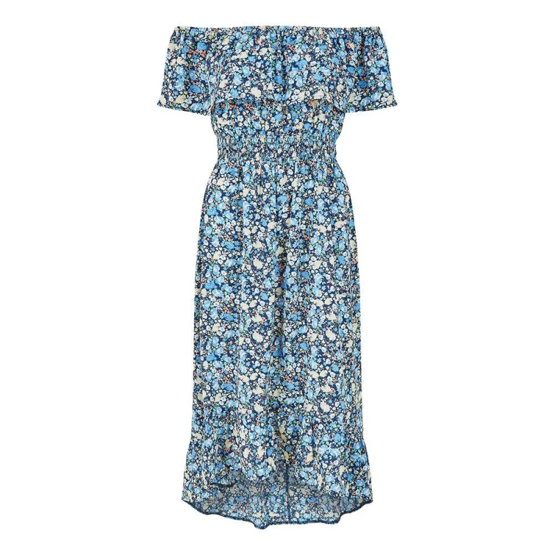 Image of Mela Blue Floral Ditsy Bardot Midi Dress Blue female