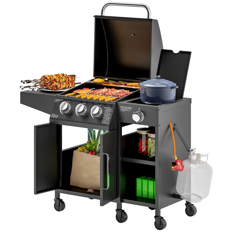 Image of Outsunny 9.5 kW Gas Barbecue with 3+1 Burner - Storage Cabinet and Shelves TJ Hughes 5063603815117