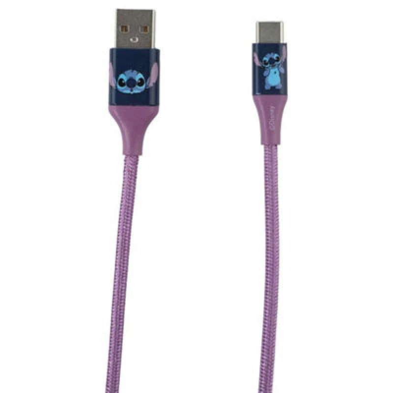 Image of Disney Stitch 6ft USB A To Type-C Braided Charging Cable Blue Face Blue One Size Unisex 8101167100892
