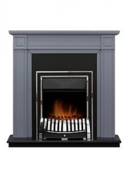 Image of Adam Fire Surrounds Georgian Fireplace Suite In Grey And Black With Elan Chrome Electric Fire