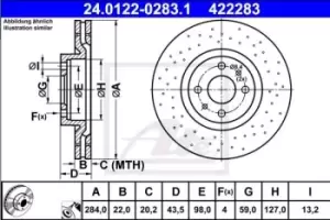 Image of ATE Brake disc ABARTH 24.0122-0283.1 5741446 Brake rotor,Brake discs,Brake rotors