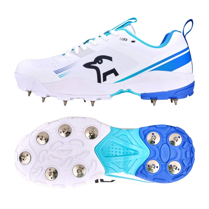 Image of Kookaburra Sport Kookaburra Pro 4.0 Spike Cricket Shoe - Senior Sizes White/Blue unisex 7 (41)