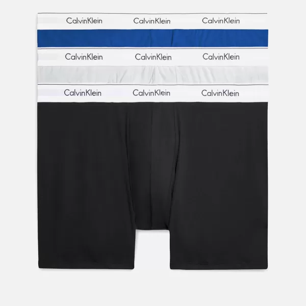 Image of Calvin Klein Mens Big & Tall 3 Pack Boxer Briefs - Mazarine Blue/Black/Lunar Rock - XXL
