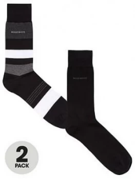 Image of Hugo Boss 2 Pack Stripe and Plain Socks Black Size 43-46