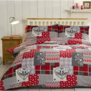 Image of Alpine Patchwork Duvet Cover Set 100% Brushed Cotton - Red - King Duvet Cover