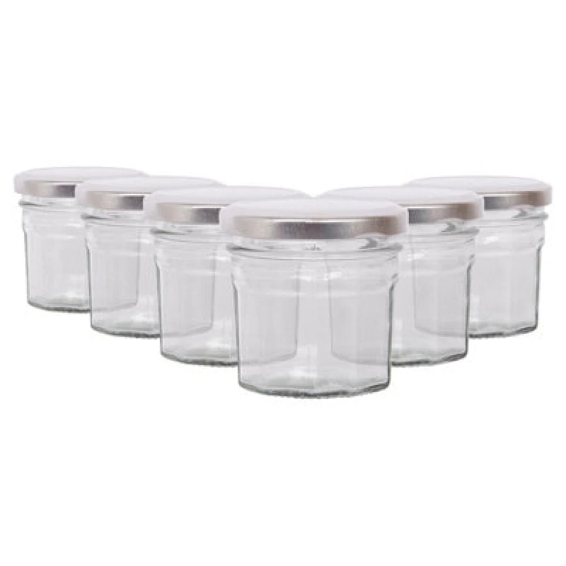 Image of Argon Tableware Glass Jam Jars With Silver Lids - 90ml - Pack Of 6