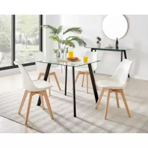 Image of Furniture Box Seattle Glass and Black Leg Square Dining Table & 4 White Stockholm Wooden Leg Chairs